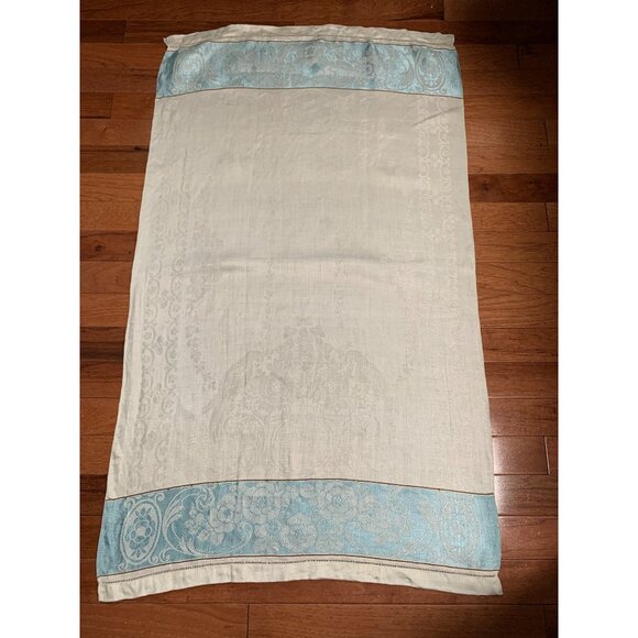 Vintage Cream Blue Jacquard Table Runner Floral & Bird Motif 23" x 40" Elegant H - Picture 4 of 4